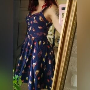 Miss Lulo Navy Blue Bird Print Halter Mini Dress 1X (7836)